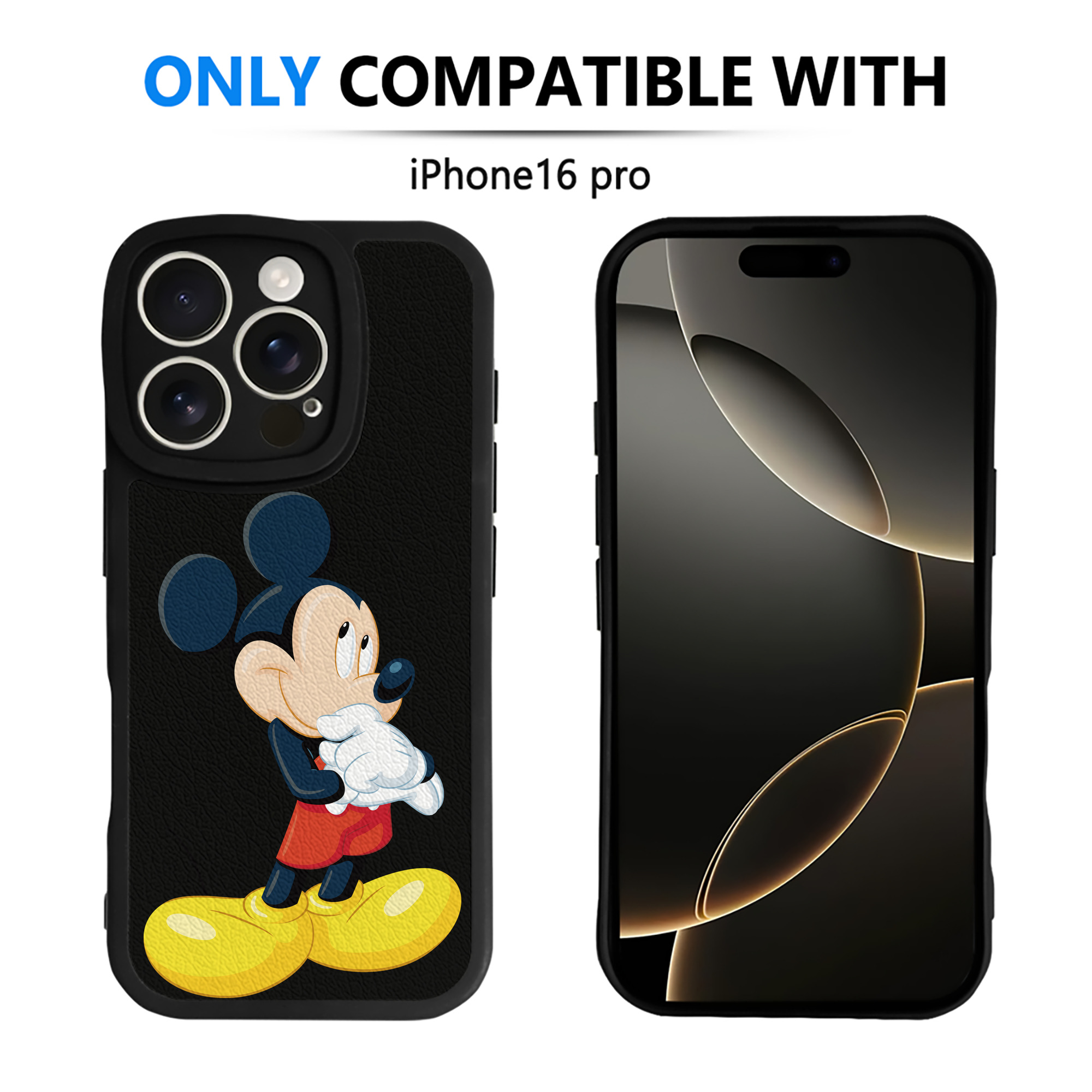 （画像用） ミッキーマウス Mickey Mouse 【iPhone 16シリーズ対応】シリコンスマホケース（レザー調） 材質：シリコン